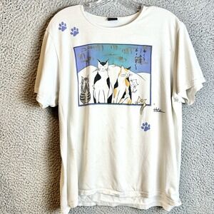 Vintage 90s Cats Japanese T Shirt Women's One Size Artistic Tee Artist Waka